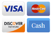 Visa, MasterCard, Debit, Cash, Discover